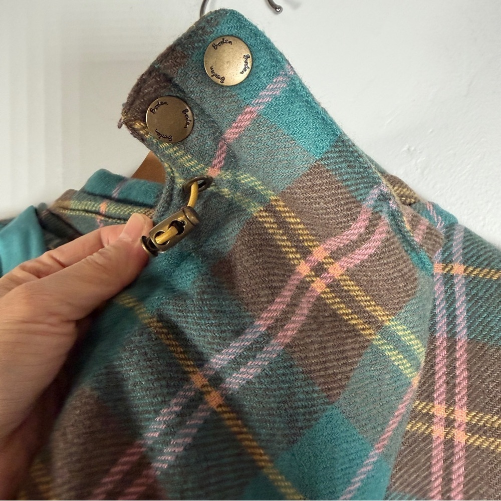 Boden Teal Brown Pink Yellow Plaid Pembroke Hooded Puffer Vest Size 16 - Picture 15 of 16